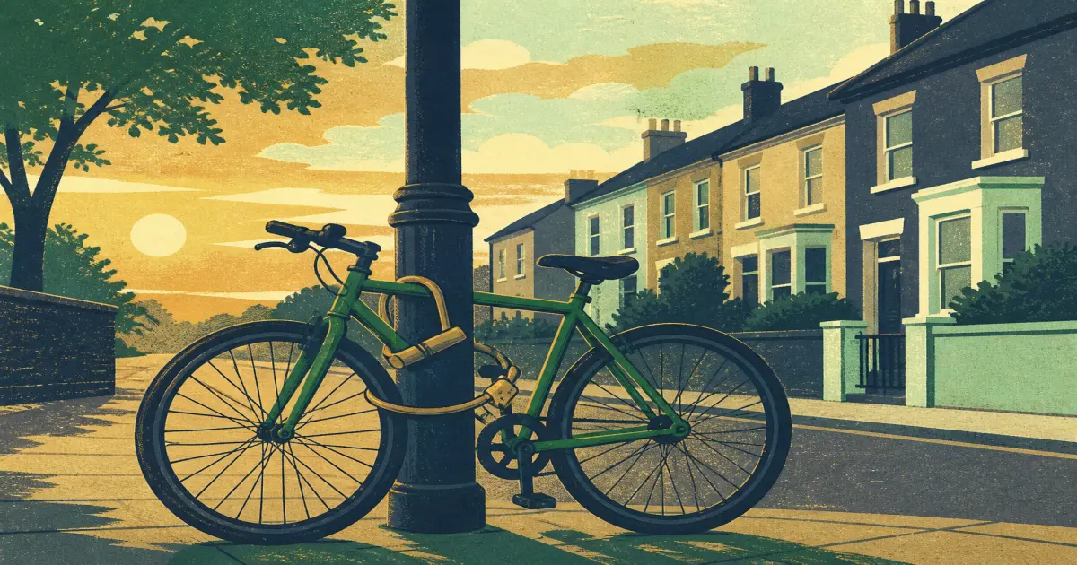 Bicycle secured with a U-lock to a Sheffield stand in daylight